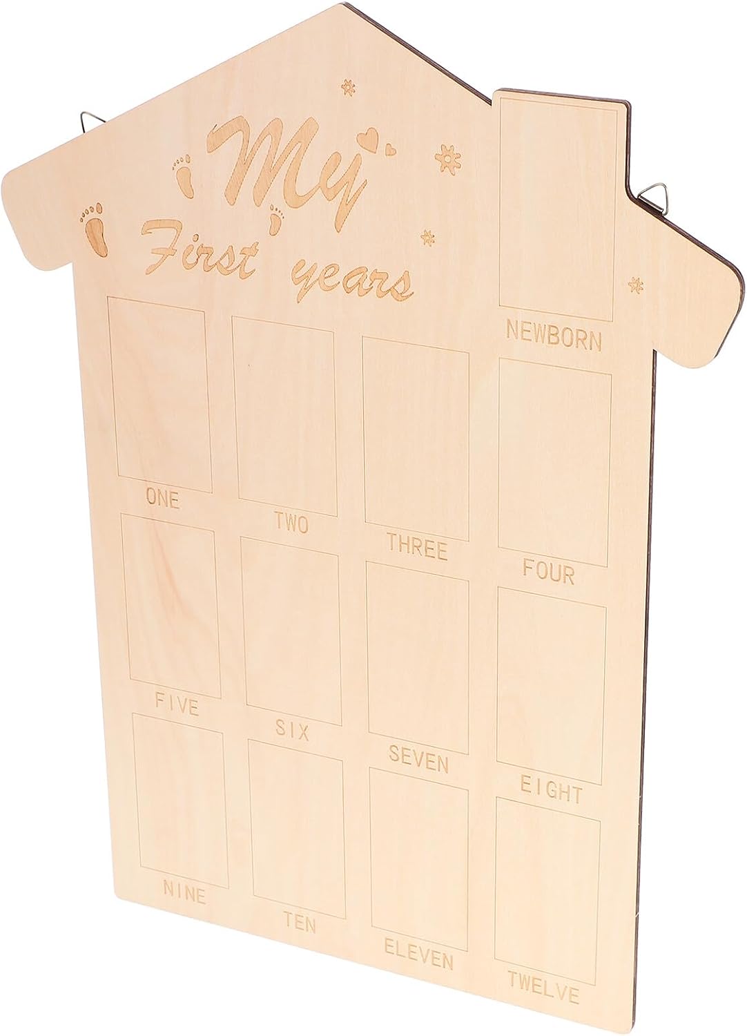 Wooden Keepsake Photo Frame for Newborn First Year Memory Picture Board with Months Display Nursery Décor for Photography and Growth Memories
