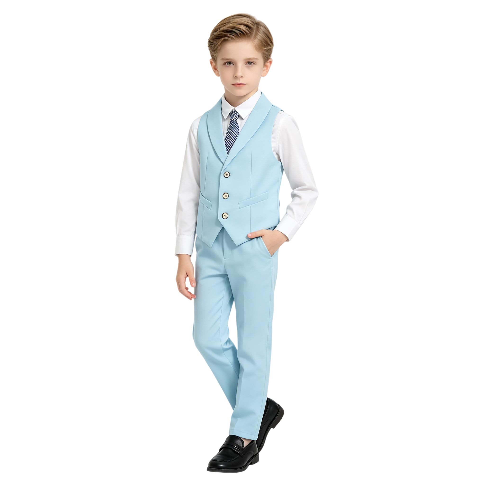 LOLANTA 5-teiliges Jungen Anzug Set Hochzeit Kommunion Geburtstag formeller Page-Outfit Weste Hose Hemd Fliege Krawatte
