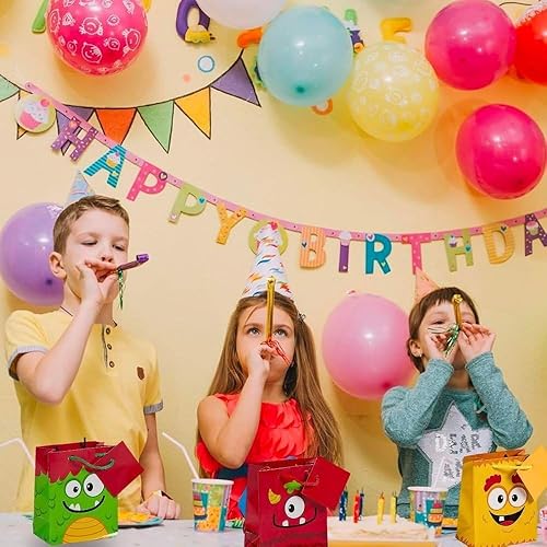 Miniatura 3 de Fun Express - Mini Monster Bolsa de regalo pequeña (dz) para cumpleaños - Suministros de fiesta - Bolsas - Regalo de papel W y asas - Cumpleaños -