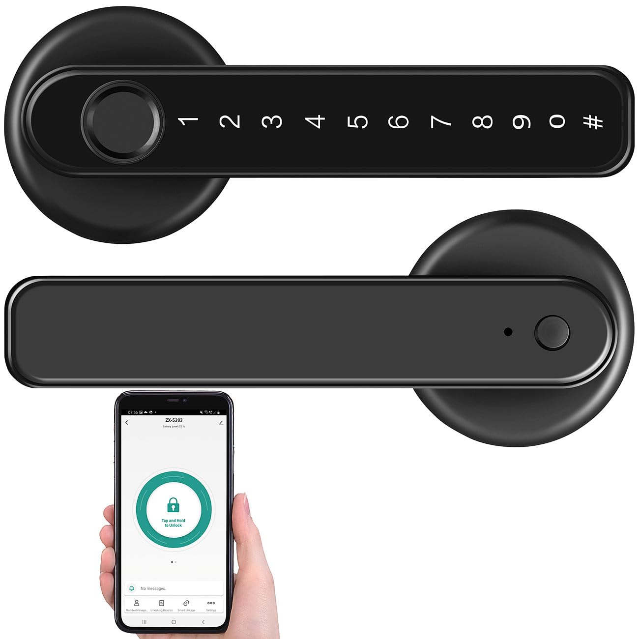 VisorTech Fingerabdruck Schloss: Smarter Sicherheits-Türbeschlag mit Finger-Scanner, PIN & App, schwarz (Smarter Türgriff, Fingerabdruck-Türbeschläge, WC)