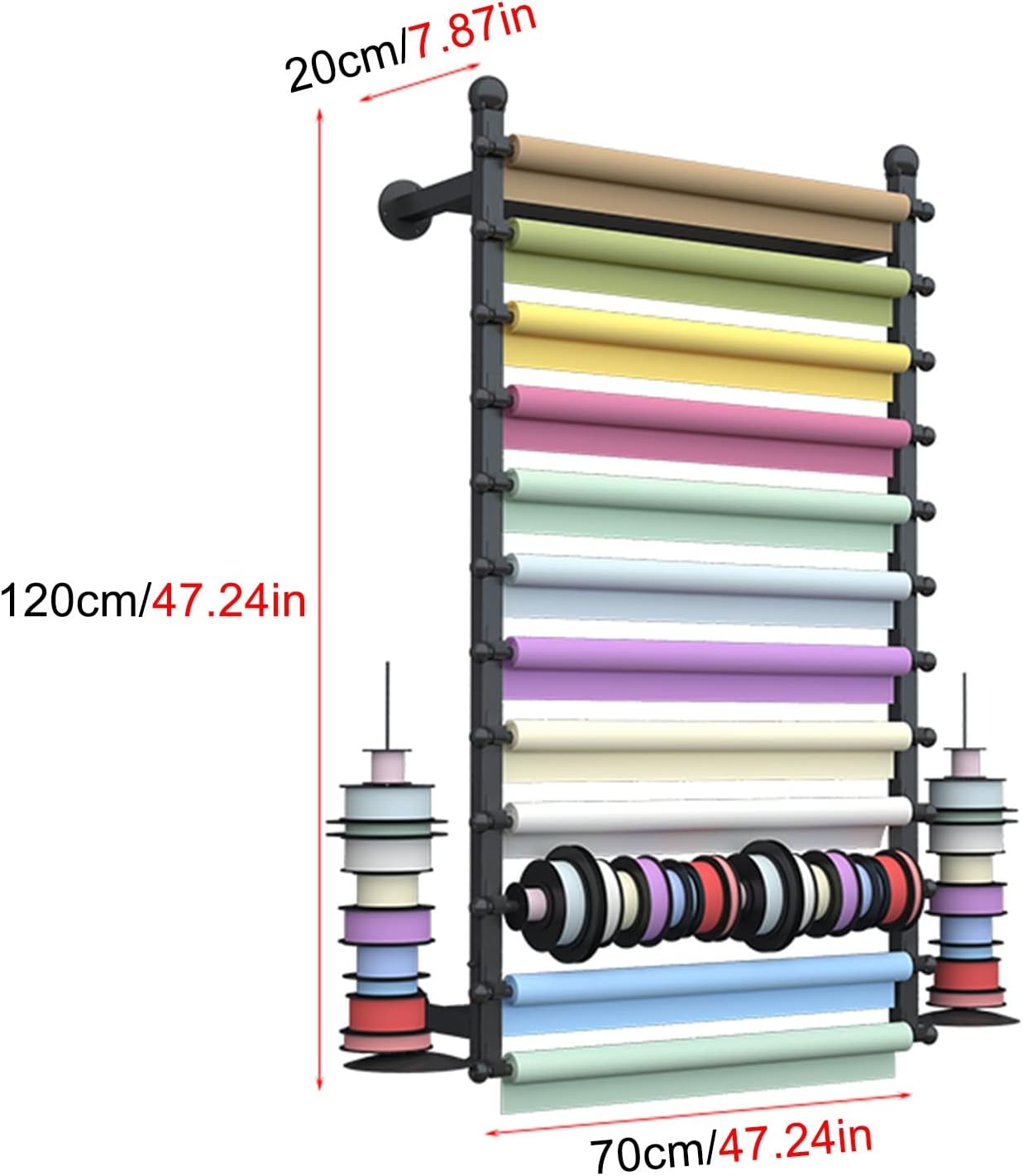 Flower Shop/Studio/Home Organizer Holder,Wall Mounted Storage Display Rack for Ribbon/Scarf/Gift Wrapping Paper, 120cm Tall(Gold,70x20x120cm)