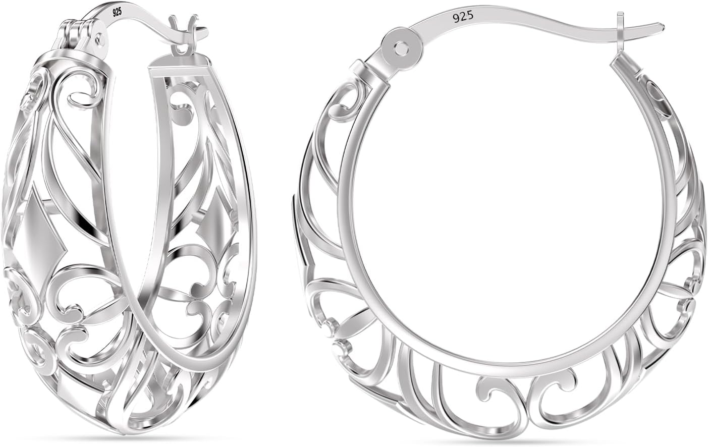 LeCalla 925 Sterling Silver Hoops Earrings | Women's Earring For Birthday Gift | Lightweight CZ Filigree Hoop Earrings for Women Jewelry