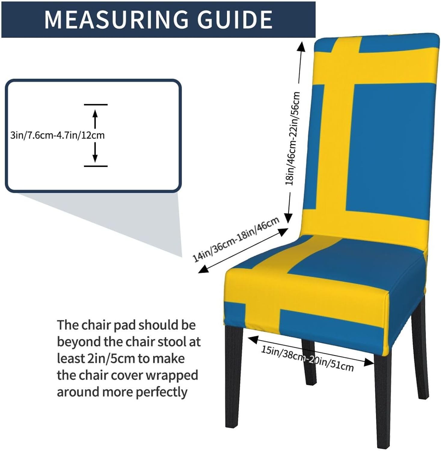 Swedish Flag Prints Dining Chair Throw Covers – Stretchy Spandex Furniture Layers for Refreshing Your Space - No Ironing Needed