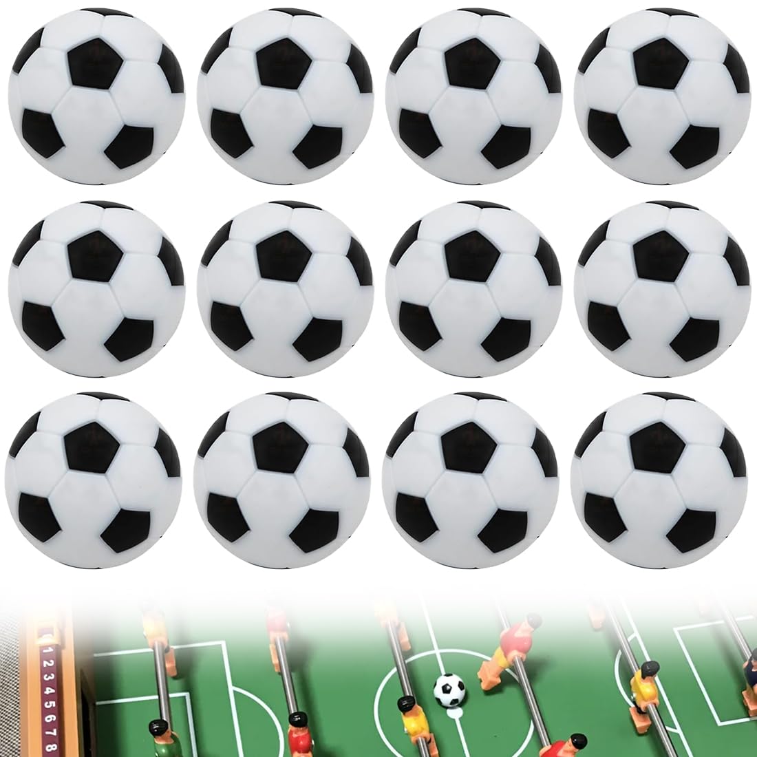 12Pezzi Mini Biliardino Gioco, 23 mm/0,9 Pollici Calcio Balilla, Palline per Adulti Bambini Sollievo Relax (Bianco e Nero)