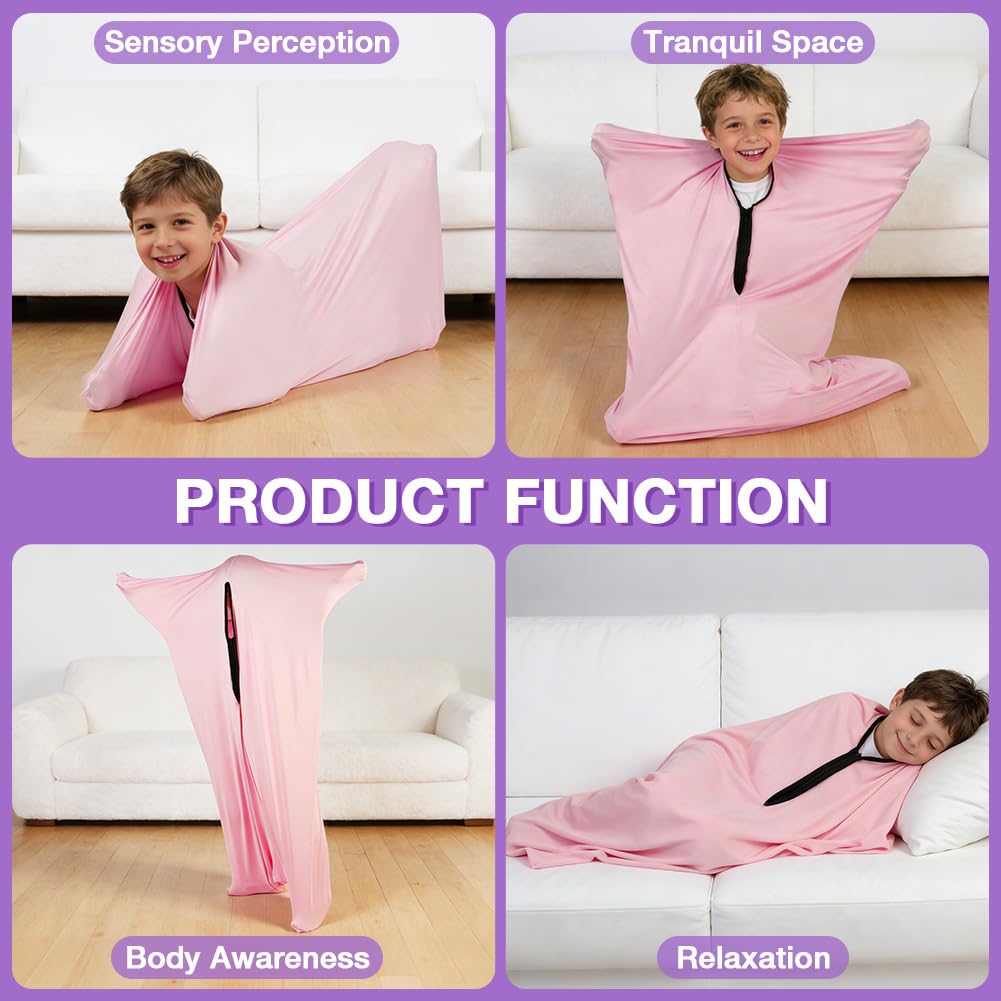 Calzino per Tutto Il Corpo, 116x69cm Full-Body Wrap Elastic Body Sox, Calze Elastiche Sensoriali per Alleviare Lo Stress per I Bambini con Autismo e Ansia, Rosa, M