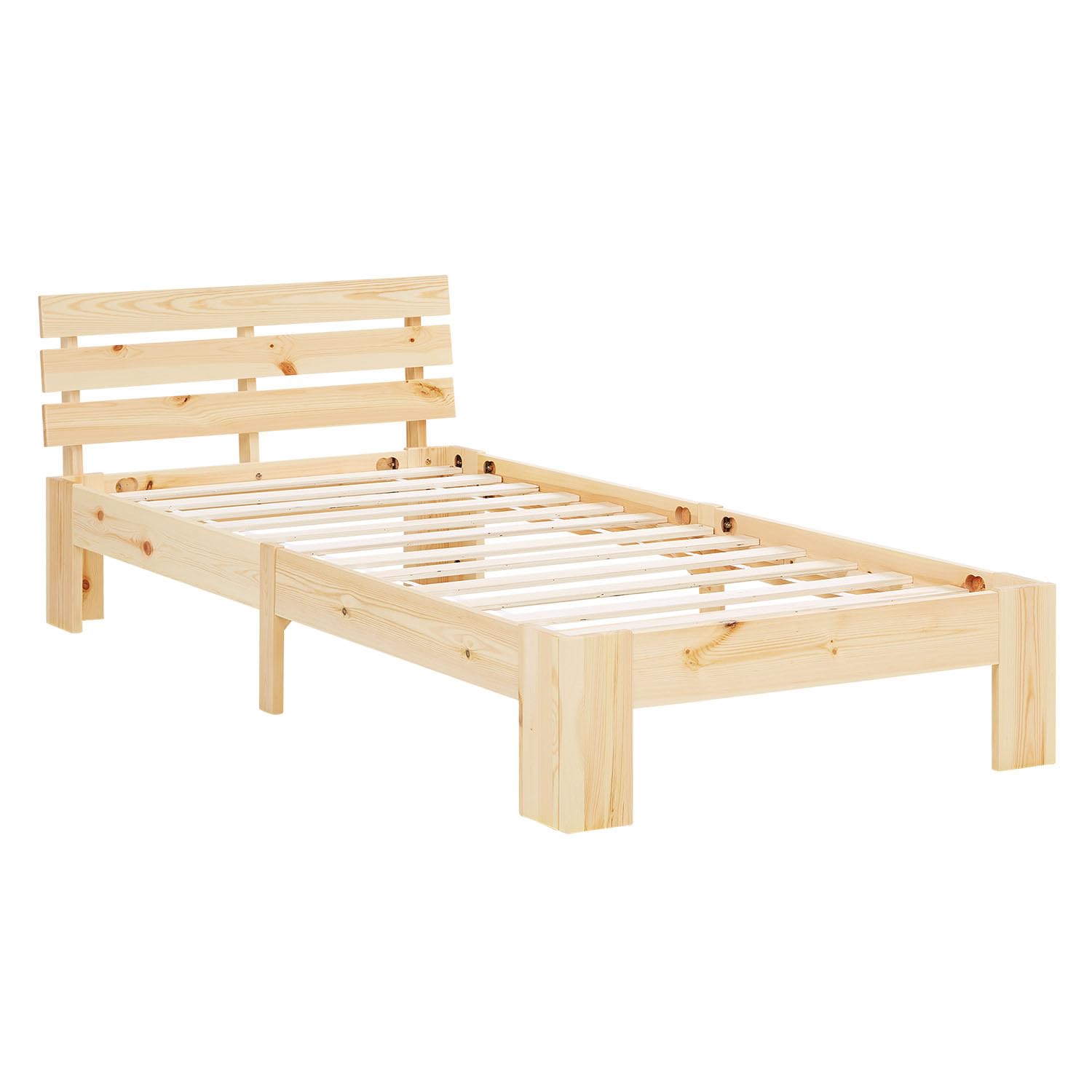 Homestyle4u Bett 90x200 mit Lattenrost Holz Kiefer Natur Holzbett 90x200 Einzelbett 90 x 200 cm Massivholzbett Bettgestell