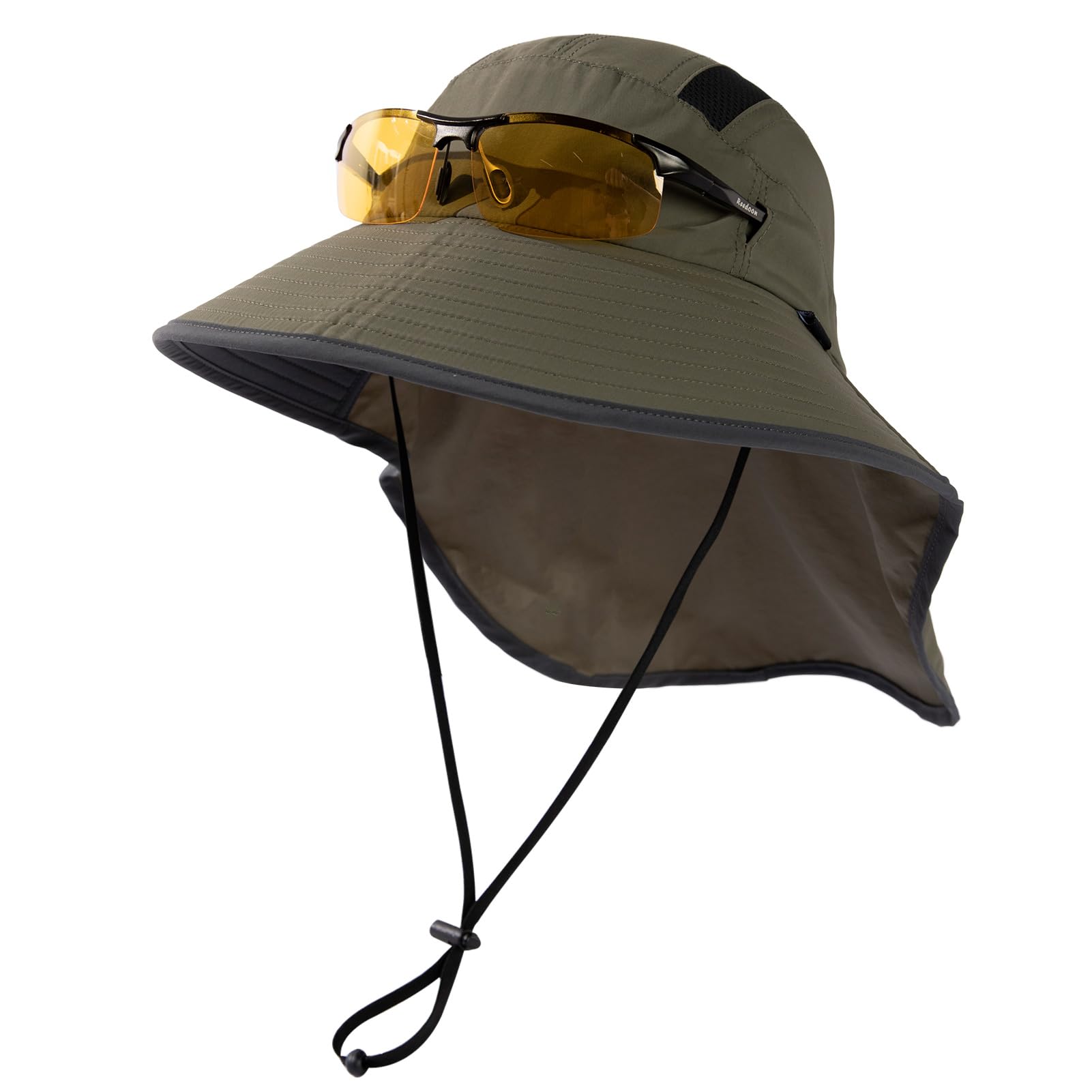 TOP-EX M/L/XL/XXL Unisex Mens Sun Hat with Neck Cover Sunglass Lock UPF SPF 50 Wide Brim Outdoor Fishing Hats Waterproof & Foldable Army Green XL/XXL