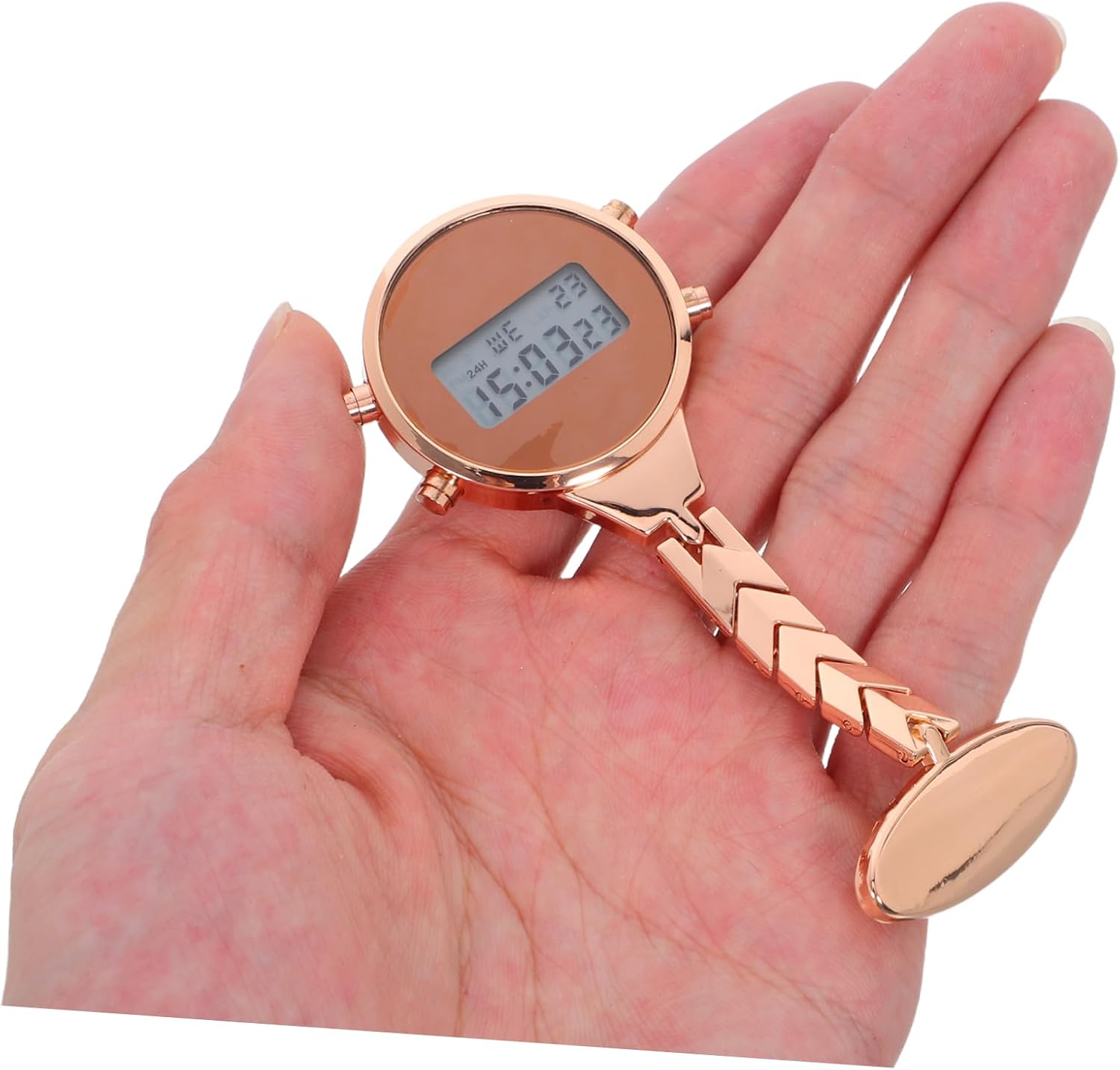 BESTYASH Rose Gold Electronic Digital Lapel Pin Watch for Nurses and Students Hanging Fob Pocket Watch with Display Unisex Fashion Clip Timepiece for Healthcare Professionals