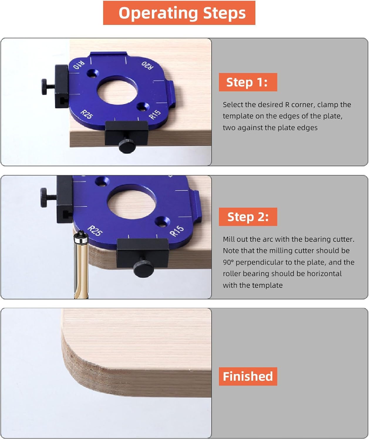 コーナー半径治具 2 つのフライスビット付き R10 ～ R50 アルミニウム合金ルーターテンプレート 木工用ルーターコーナー丸め治