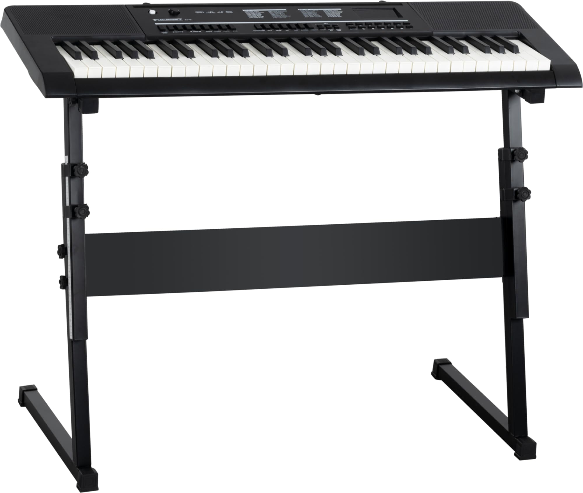 McGrey 6170 Akku-Keyboard Schwarz Safety Fix Set, LC-Display, 200 Sounds | Einsteiger-Keyboard mit 61 Tasten in Standard-Größe, Integrierter Li Ion-Akku mit 1200 mAh, 200 Rhythmen, 70 Demo Songs, 5 cm