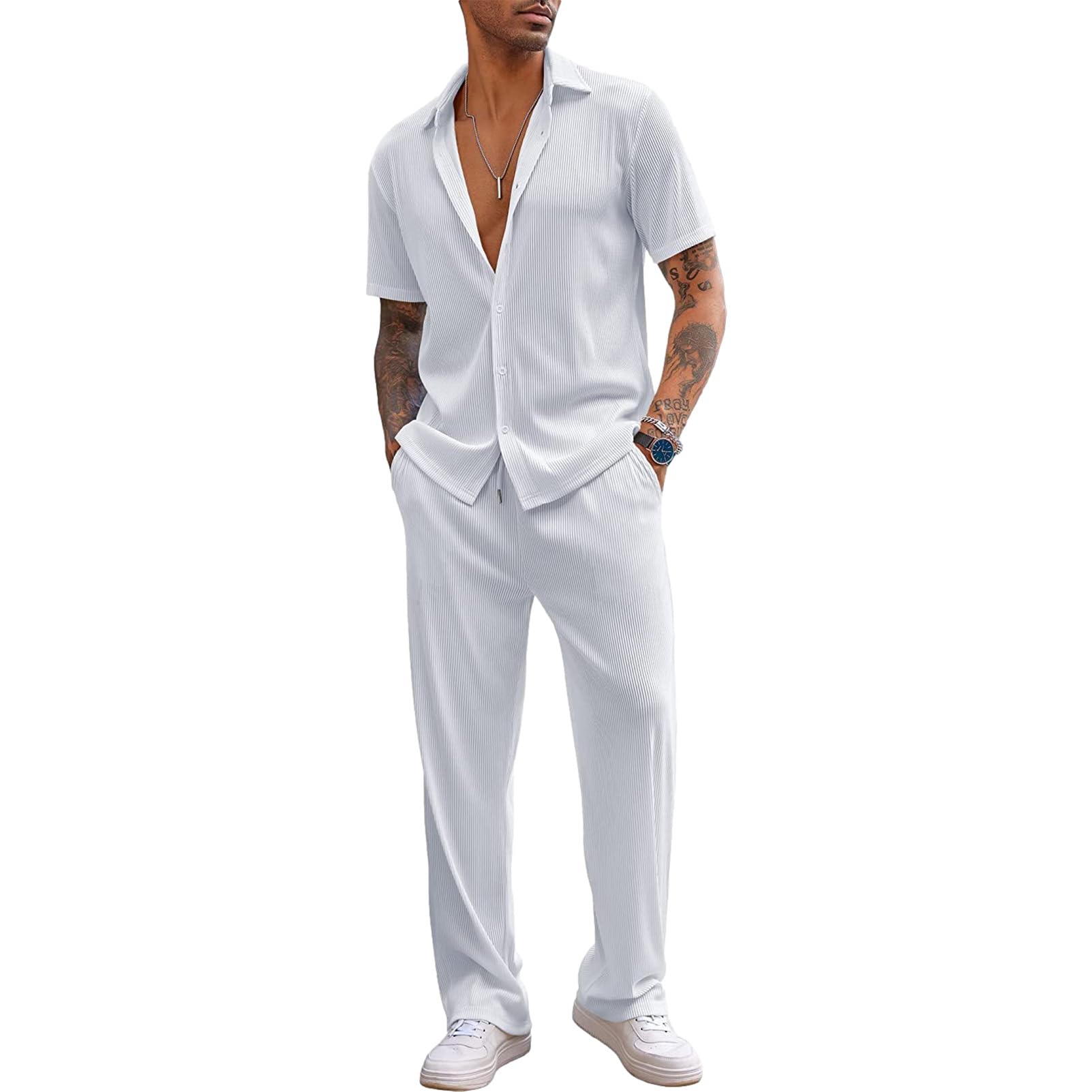 Uomo 2 Pezzi Completi Camicia e Pantaloni Abbigliamento Estivo Casual (Più Grande dello Standard)