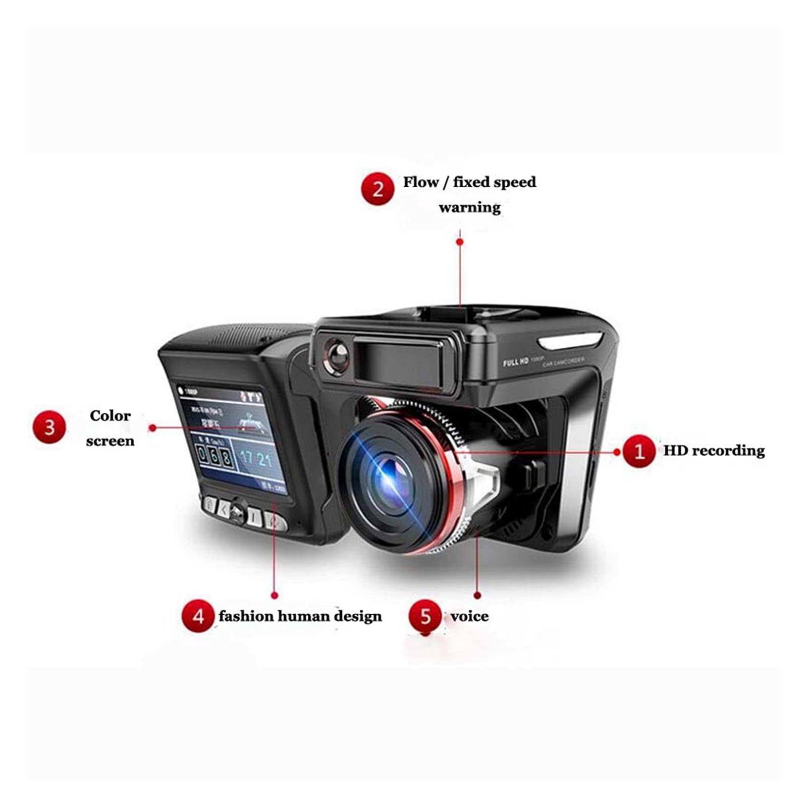 GPS Rilevatore Speed ​​Direction Time 1200W WDR 2.3 "Rilevatore Radar DVR Auto 2 in 1 Telecamera Auto-rilevatore Full HD 1080p Rilevatore Radar