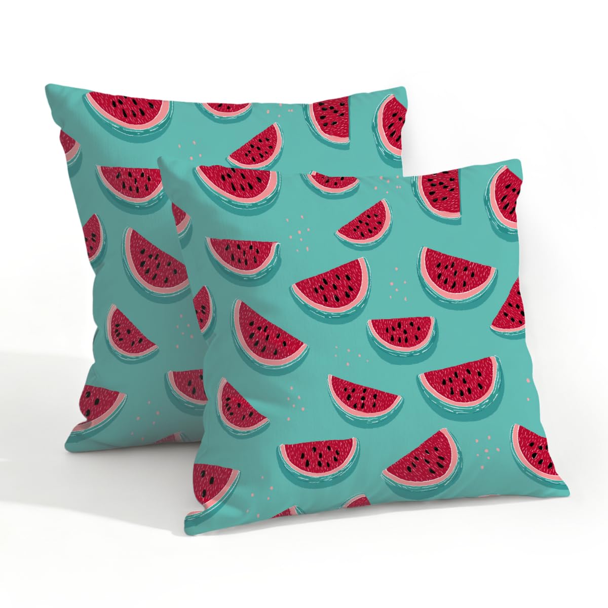 Outdoor Pillow Covers Waterproof Pillowcases 20x20in Set of 2 Summer Watermelon On Turquoise Decorative Throw Cushion Case for Couch Sofa Garden Patio Furniture