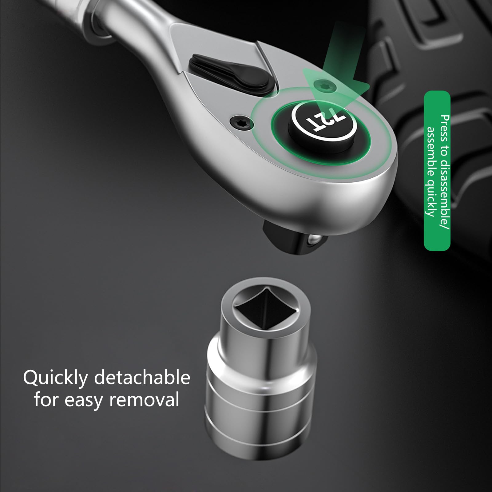 Chiave a cricchetto allungabile resistente 72T Gear impugnatura in gomma antiscivolo e design a cambio rapido per spazi ristretti Chiave a bussola ergonomica con manico lungo