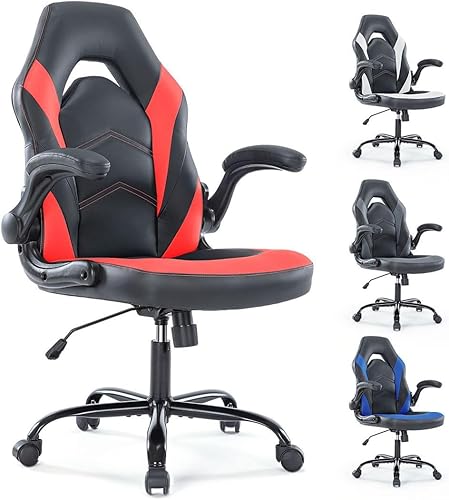 Silla ergonómica resistente para videojuegos, para oficina en casa, con soporte lumbar, respaldo ajustable, reposabrazos abatible y ruedas