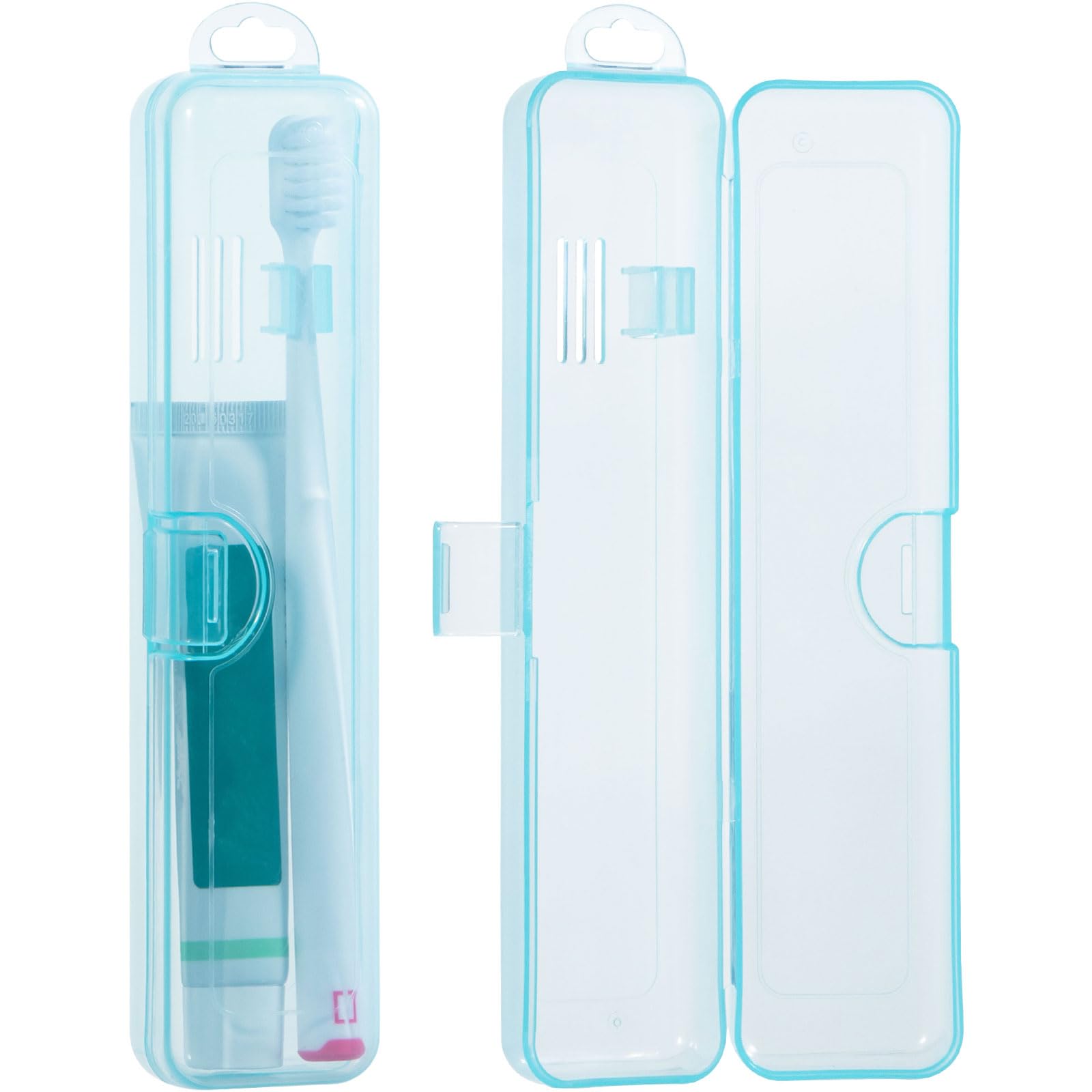 Yeeco 2 Pack Transparent Blue Toothbrush Travel Case, Portable Holder for Travel Size, 7.87 x 1.85 x 1.18 inches