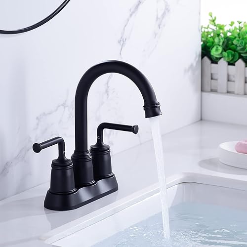 Miniatura 2 de TRUSTMI Grifo de baño de 2 manijas y 4 pulgadas con desagüe de fregadero de desbordamiento, grifo de fregadero central giratorio de 360 grados