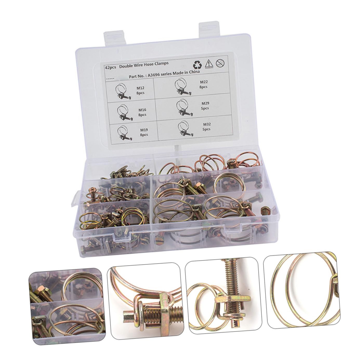 Collier de Serrage Réglable 42 Pièces en Fer pour Tuyau de Carburant