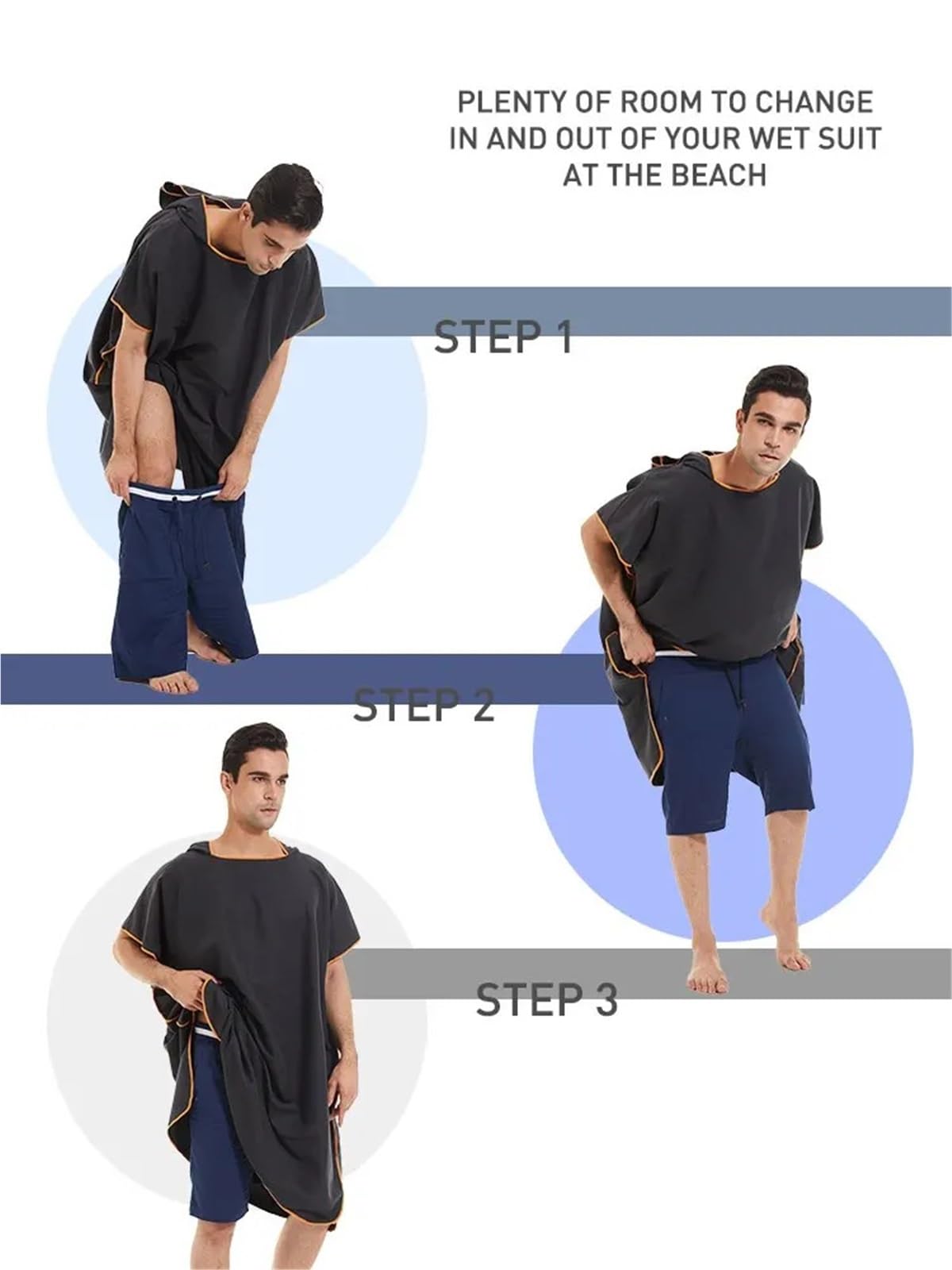 Poncho asciugamano da surf, ad asciugatura rapida, con cappuccio, accappatoio spiaggia, poncho for cambiarsi, bagno for adulti Poncho da Spiaggia(Dark blue)