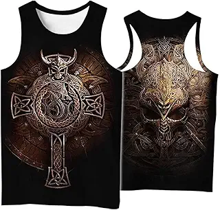 北欧メンズバイキングルーンTシャツタンクトップ、ユニセックスヴィンテージ中世プラスサイズノースリーブTシャツベスト、サマーノベルティパンクゴシックルーズクルーネック軽量ストリートウェア (Color : Celtic, Size : XL)