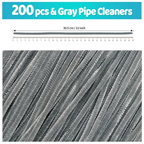 Image of IOOLEEM 200pcs Gray Pipe Cleaners Bulk for Crafts | Chenille Stems for DIY Flower Making & Festival Decor & Party Projects, Pipe Cleaner Crafts, Art and Craft Supplies