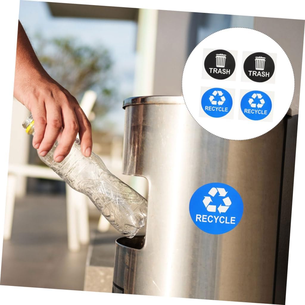 TEHAUX 8pcs Trash Classification Stickers Rubbish Bin Labels for Recycling Self-Adhesive Garbage Sorting Decals Black Blue Material for Long-Lasting Use