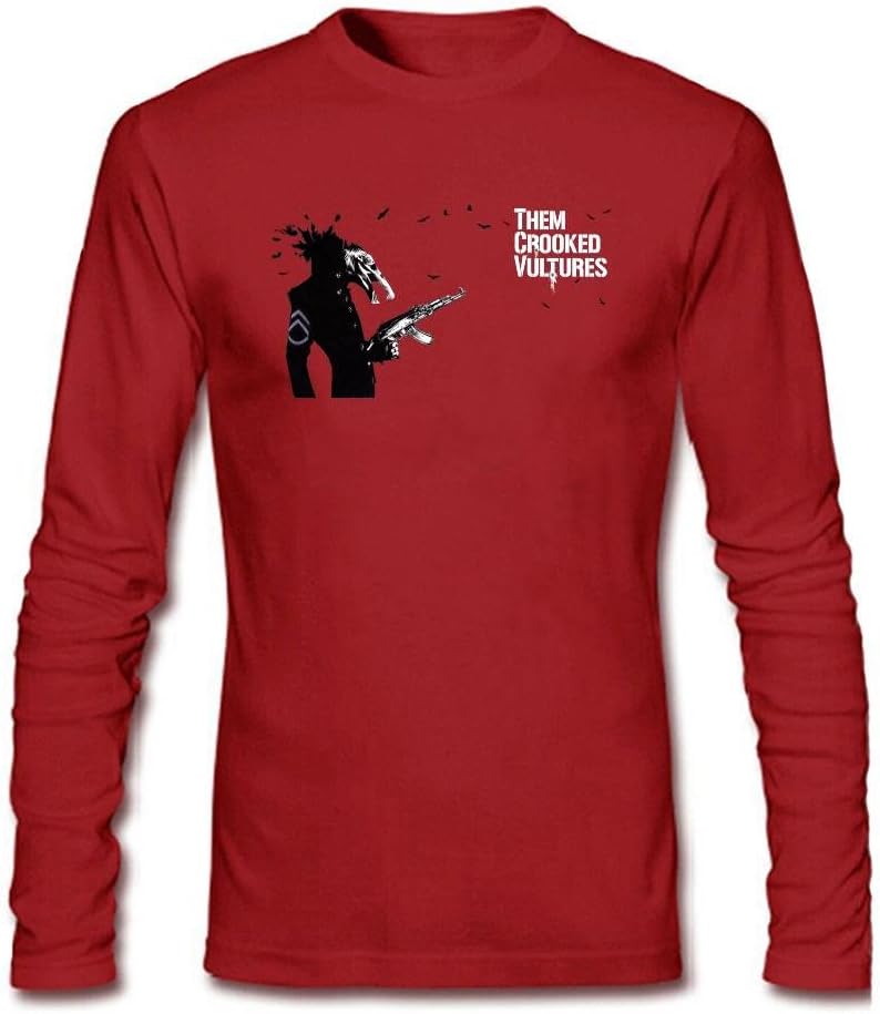 SWWM Men's Them Crooked Vultures Art O Neck Long Sleeve T Shirt Red
