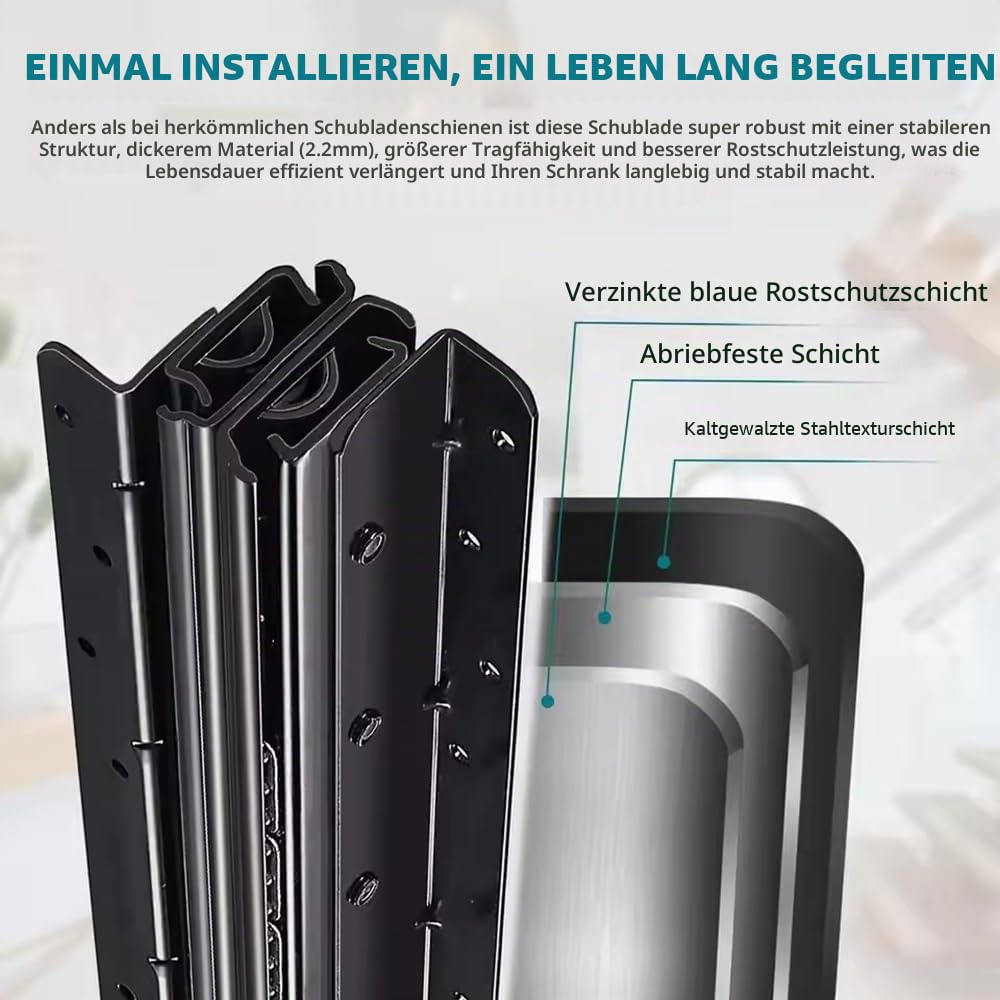 Schwerlastauszug,Schubladenschienen,Sschubladenauszug,2PCS Schubladenschienen 500-1200mm 3 Falten Doppelte Reihen von Stahlkugeln reibungsloses Schieben 120 KG Tragkraft für Schubladen