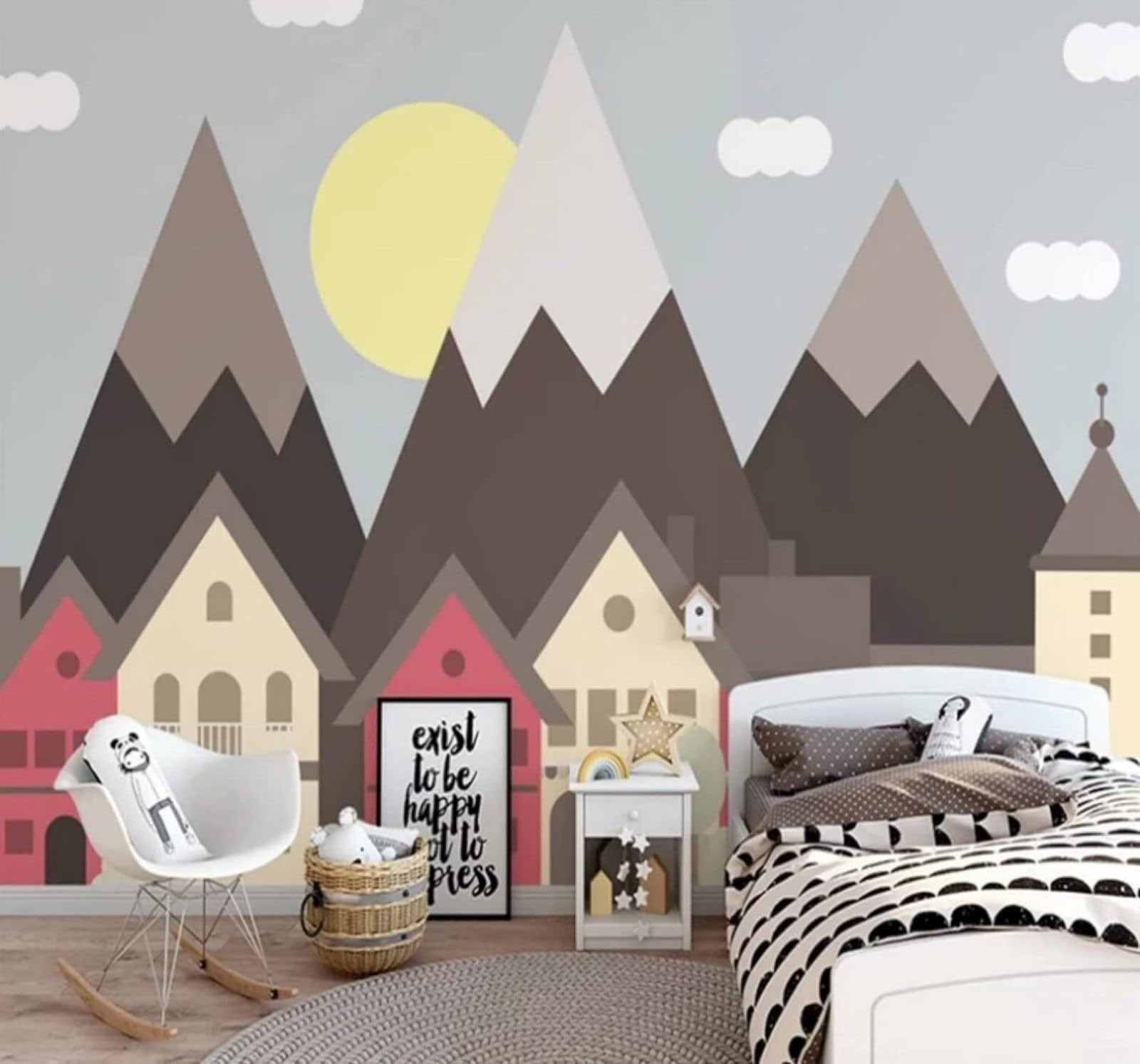 XLMING Cartoon House Abstract Mountain Sunrise 3D Wallpaper Luxury Home Dining Decor Paste Sofa Living Room The Wall for Bedroom Mural-350cm×256cm