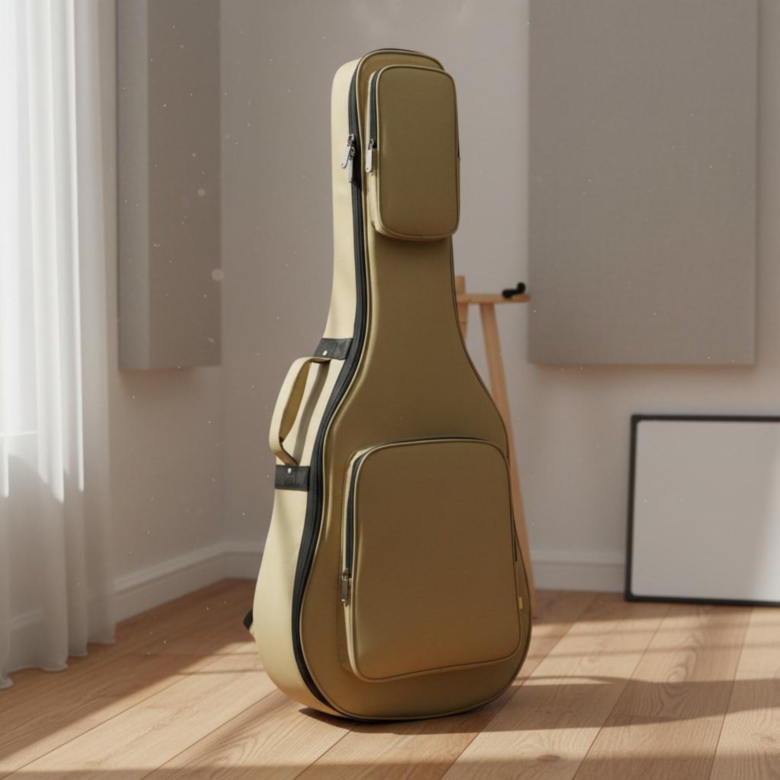 Custodia Chitarra Zaino Antiumidità Borsa Chitarra Impermeabile Imbottitura Spessa Attrezzatura Musicale per Viaggio, Spostamenti, Nero, Nero Lucido, 39 Pollici