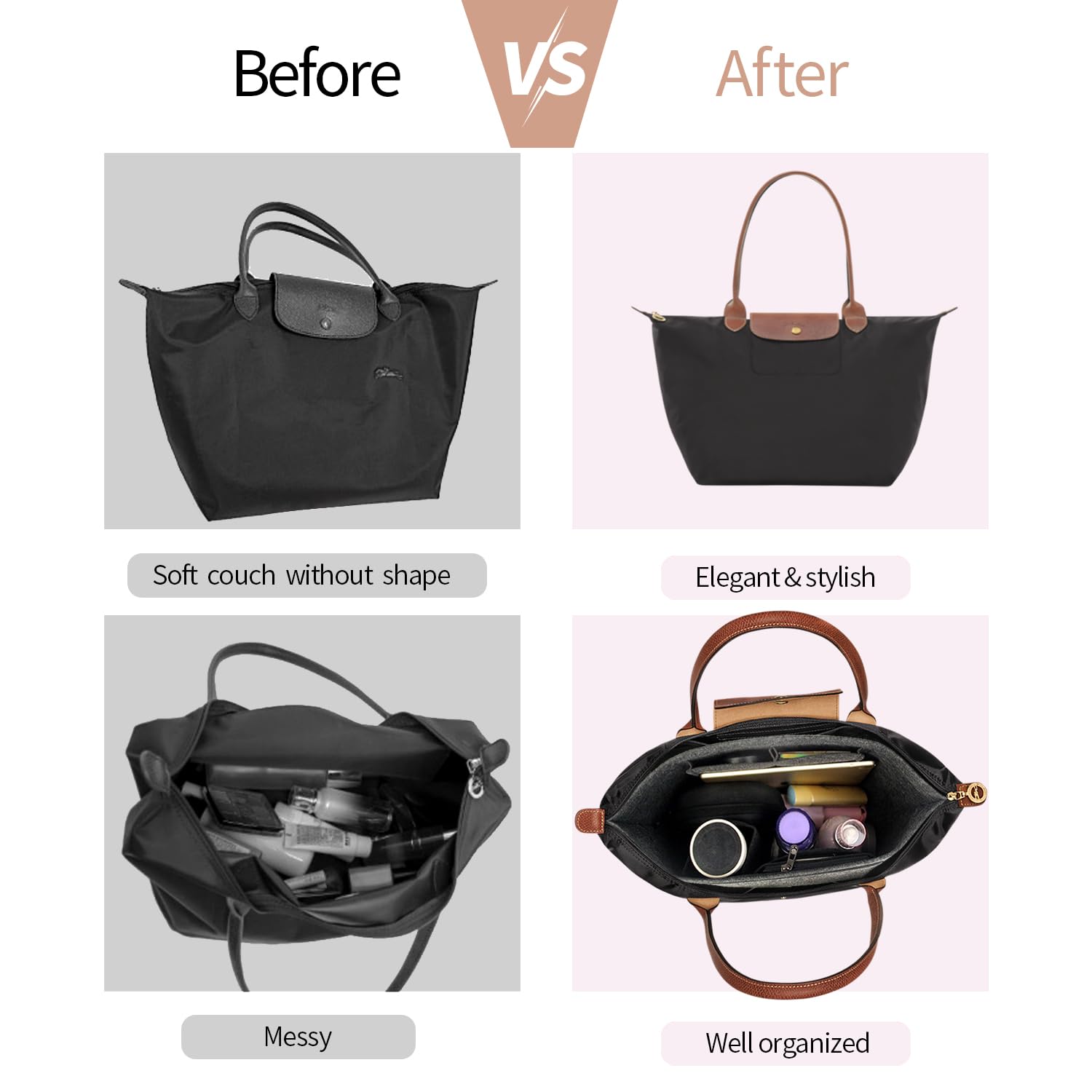 Longchamp Organizer kieszonkowy, filcowy, duża pojemność (ciemnoszary, M)