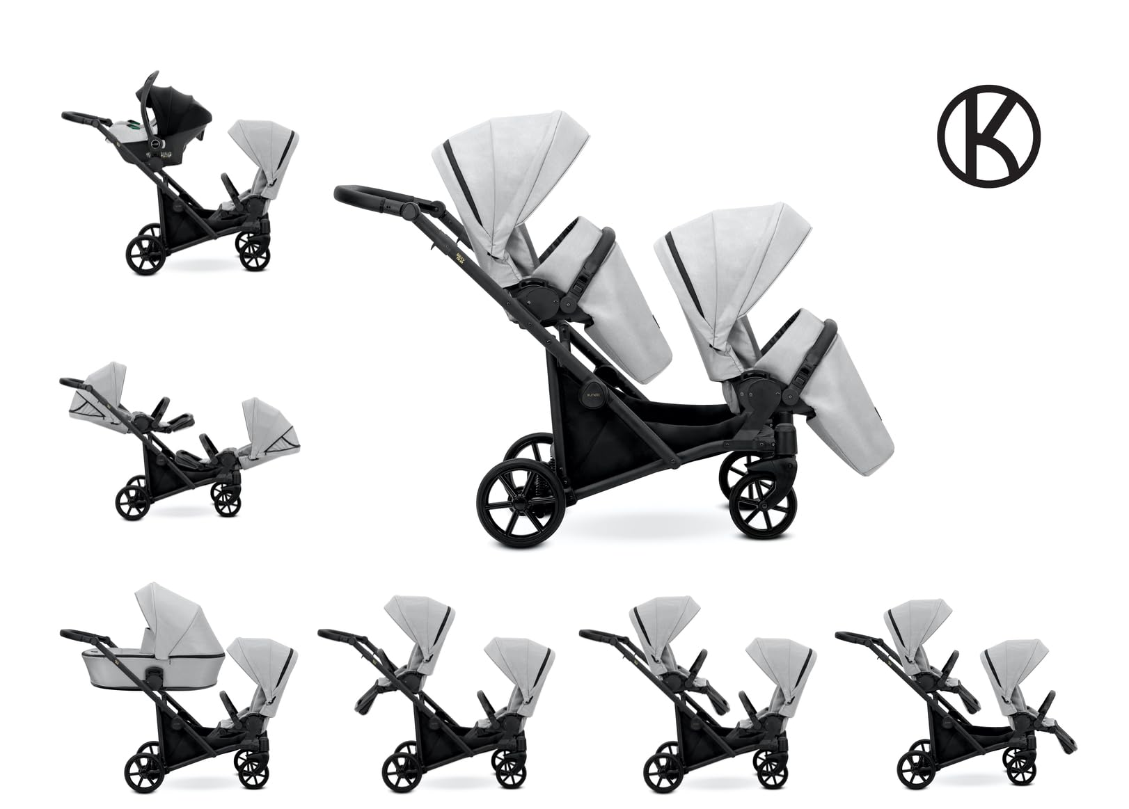 Kunert BRAV DUO Passeggino Gemellare 2 in 1+Accessori: Comfort, Sicurezza, Praticità, design elegante e funzionale, sistema versatile, telaio in alluminio (menta/telaio nero)