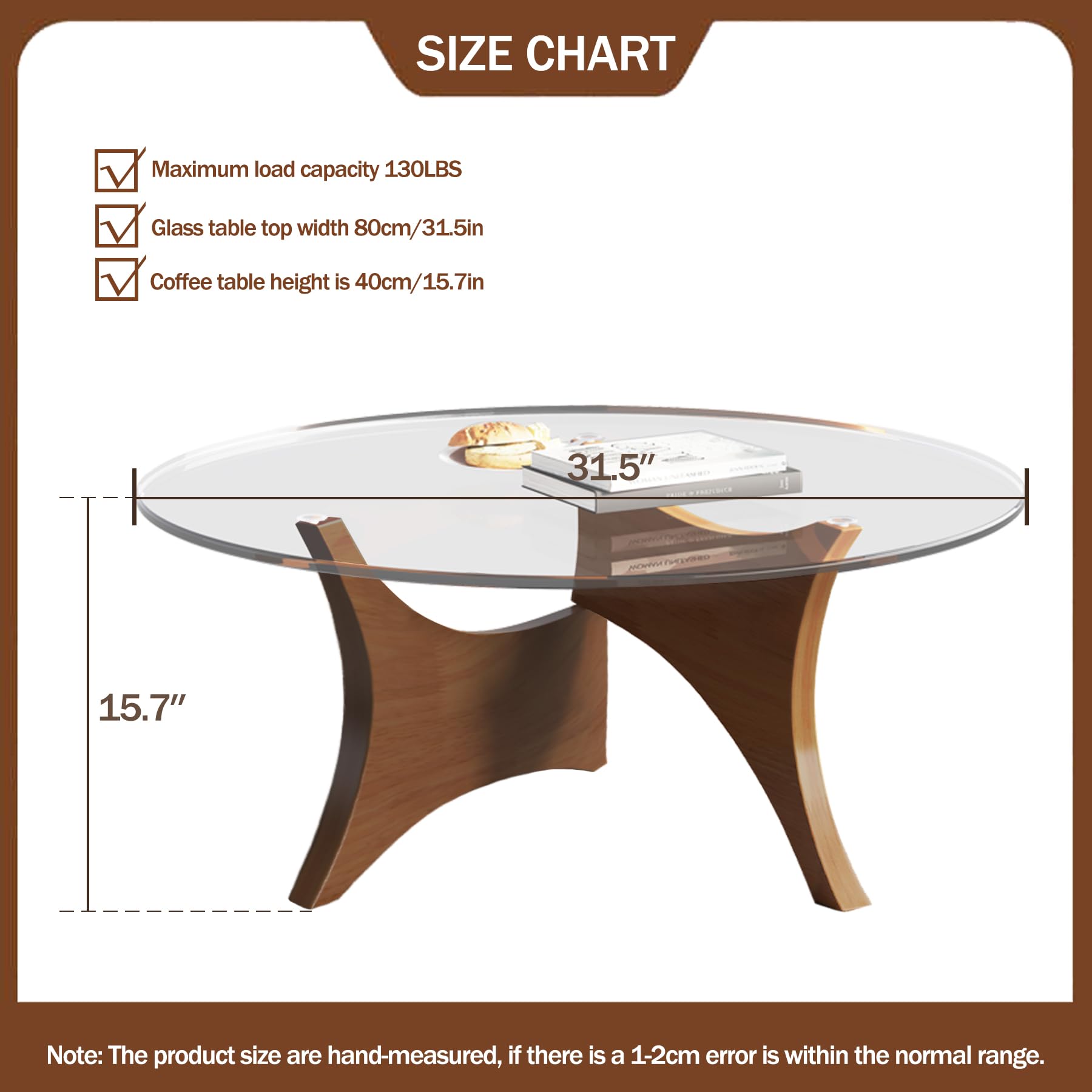 Condition photo showing New/Like New for Glass Coffee Table Modern Round Coffee Table, 31.5" Small Minimalist Center Table for Living Room, Unique Circle Accent Coffee Table, Rustic Simple Tea Table