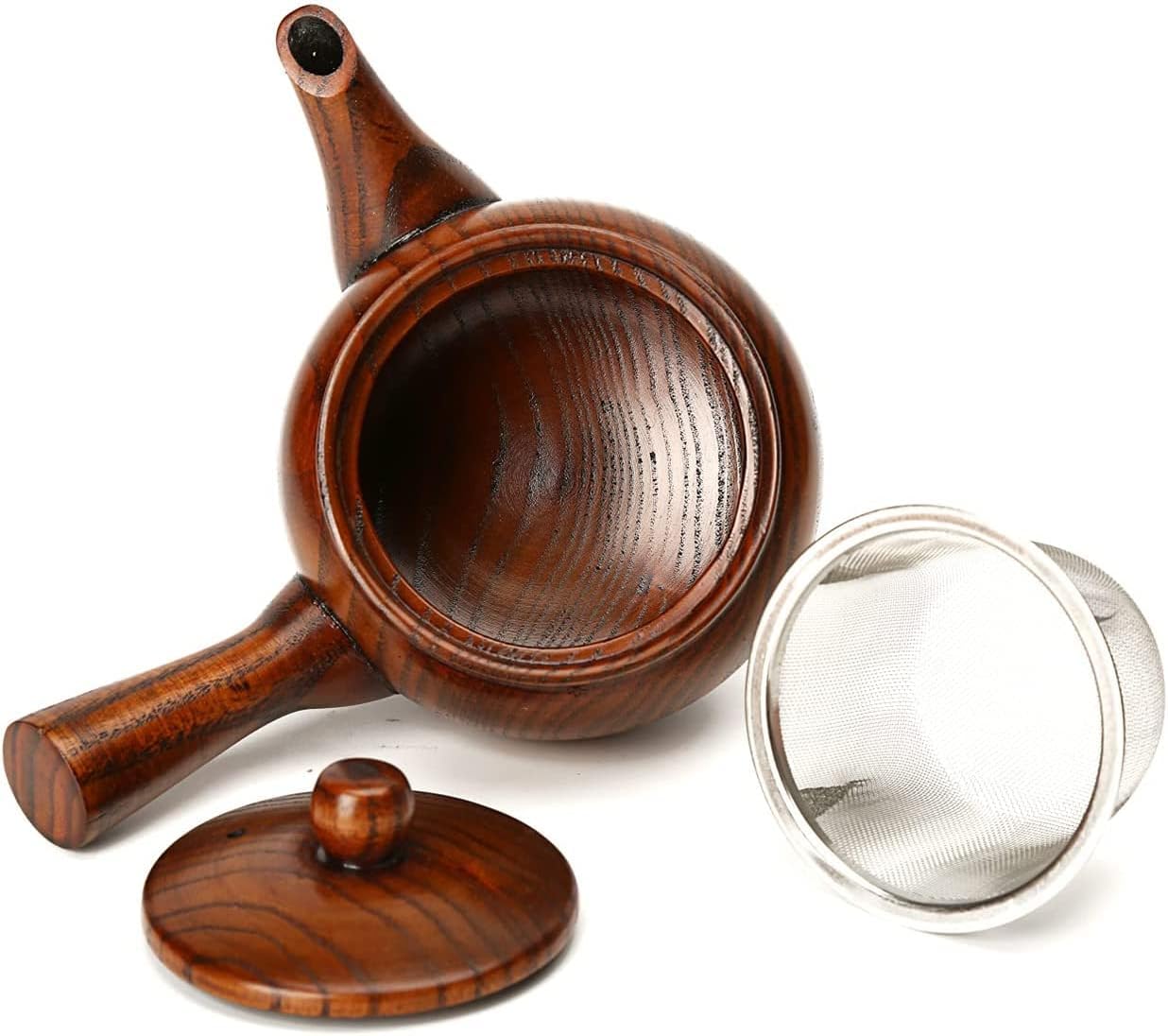 Classic Wooden Tea Pot with Wooden Tea Cups, Teapot with Removable Stainless Steel Infuser Filter, Tea Kettle for Tea, Coffee (Teapot Only)