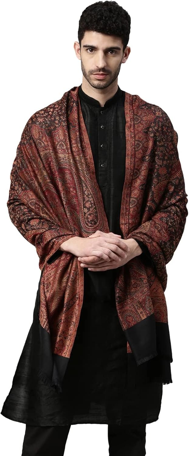 Compatible With Pashmoda Men Zarif-e-Kashmir Woven Design Shawl (SIZE: 101x203 CM, Black Color)