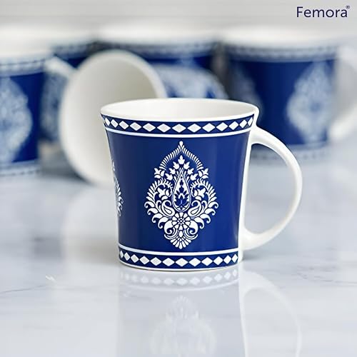 Miniatura 6 de Femora Juego de 6 tazas de café de cerámica hechas a mano con estampado de bloque azul indio (6 onzas), tazas de capuchino, taza de café, juego de