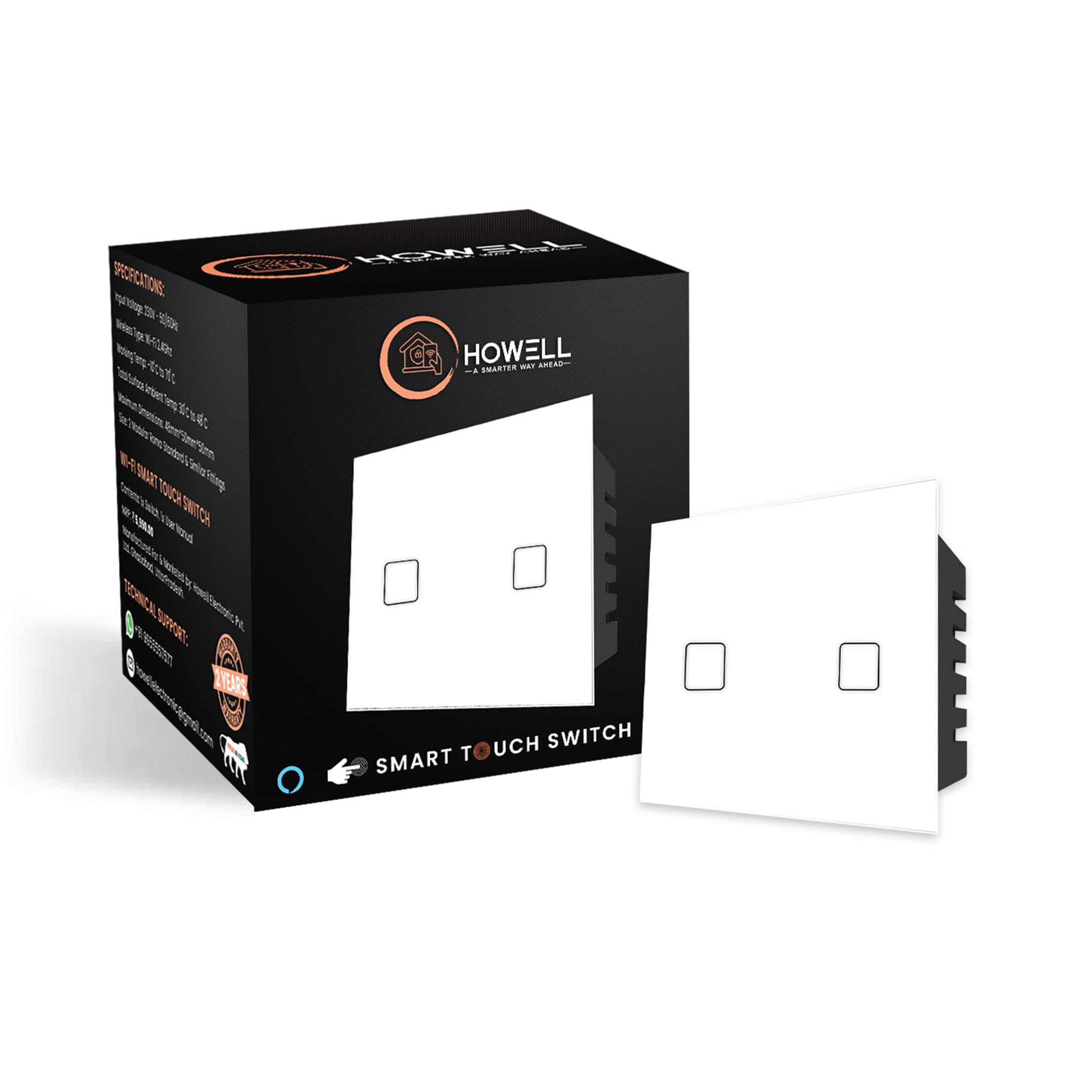HOWELL 2 Gang Wi-Fi Smart 15 Amp Touch Switch (Pack of 1) | No Hub Required | Compatible with Alexa, Google Assistant and Siri (White) (B0D1VN4D5P) Amazon Price History, Amazon Price Tracker