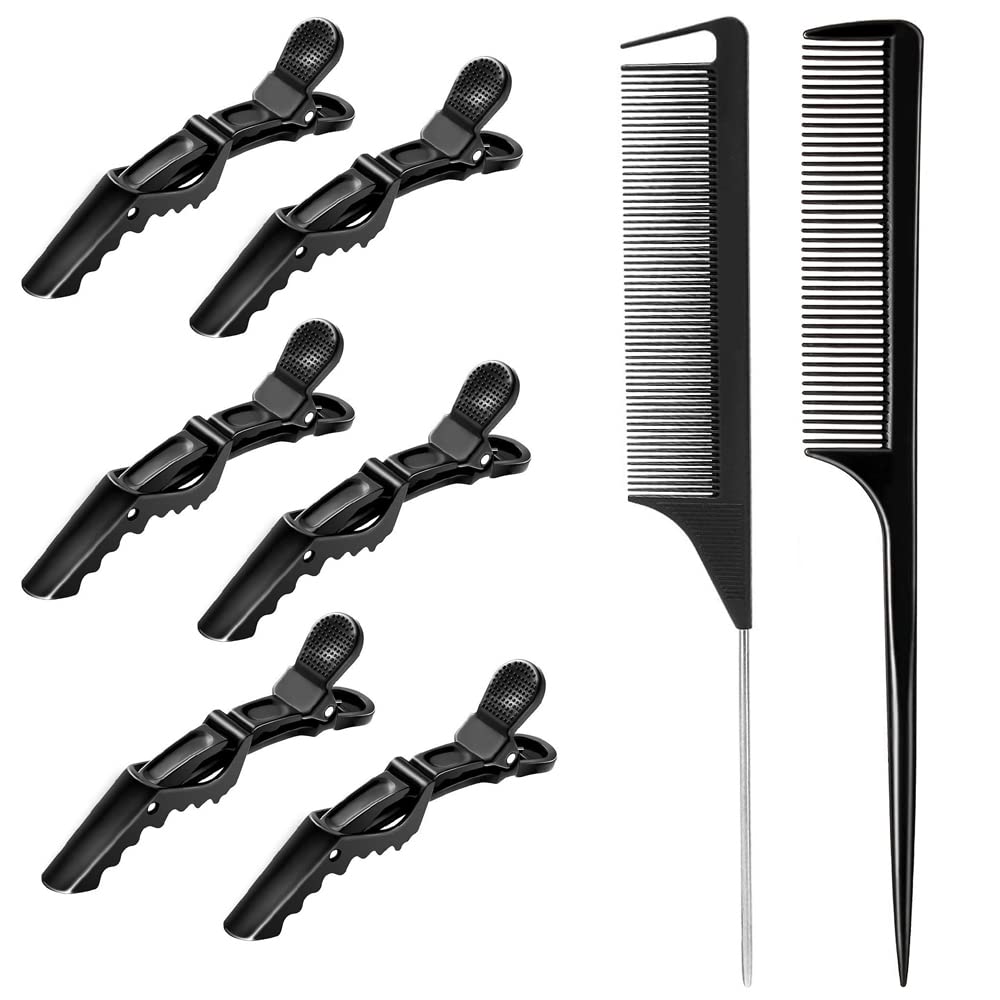 Calitate24 6Pcs Hair Section Clips Alligator Hair Dividing Clips for Salon Black Plastic Crocodile Sectioning Pins Non-Slip Grip with 2Pcs Tail Comb-image-43