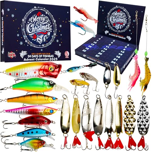 Calendario Dell'Avvento Per Pesca, 24 Esche E Accessori, Regalo Di Natale Per Pescatori