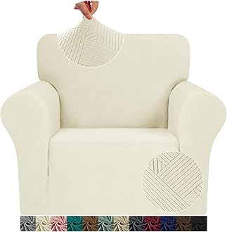 Chair Cover for Living Room, 1 Piece Armchair Sofa Slipcovers Stretch Pet Friendly Couch Furniture Protector Covers with Elastic Bottom (Chair, Beige)