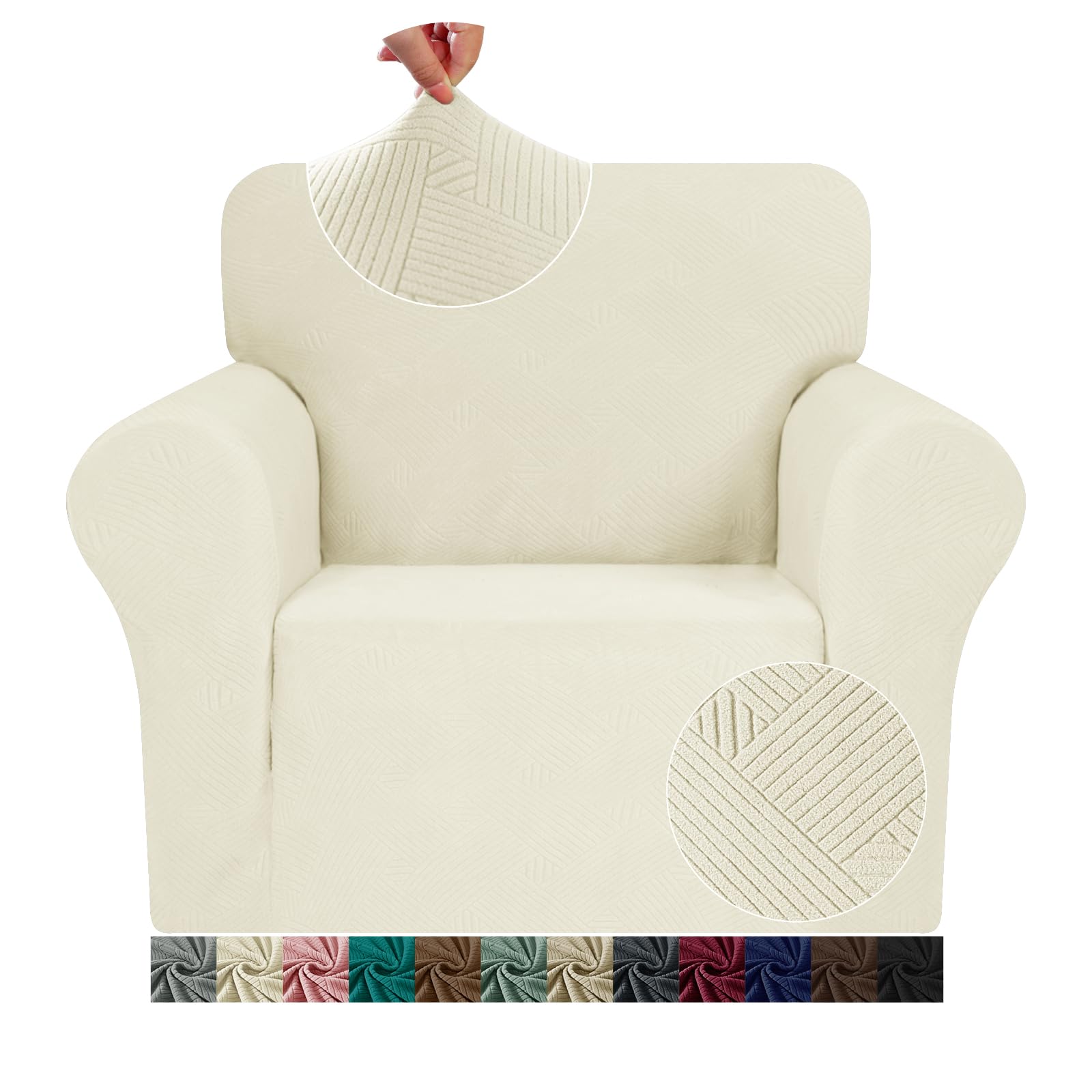 JIVINER Chair Cover for Living Room, 1 Piece Armchair Sofa Slipcovers Stretch Pet Friendly Couch Furniture Protector Covers with Elastic Bottom (Chair, Beige)