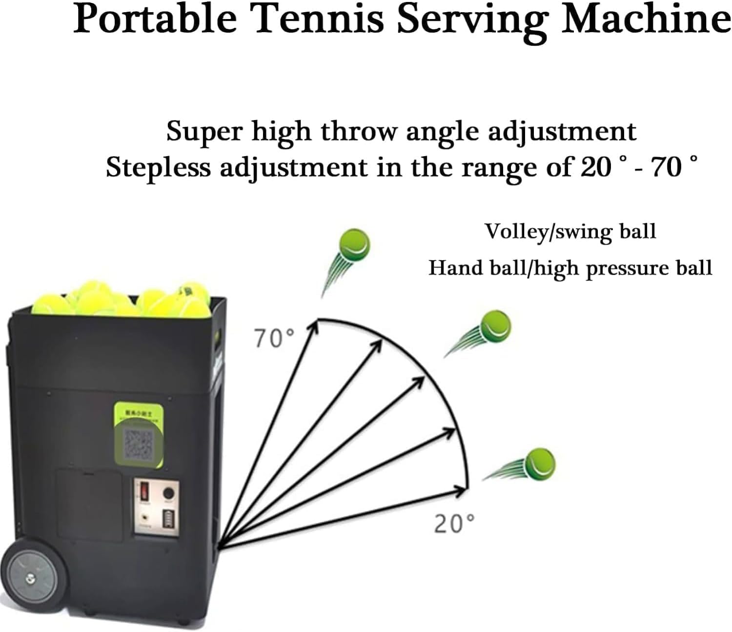 Portable Tennis Ball Machine, Home Tennis Ball Machine, with 50 Large Capacity, Adjustable Launching Angle, Speed, Rotation Frequency, for All Tennis Players Lovers