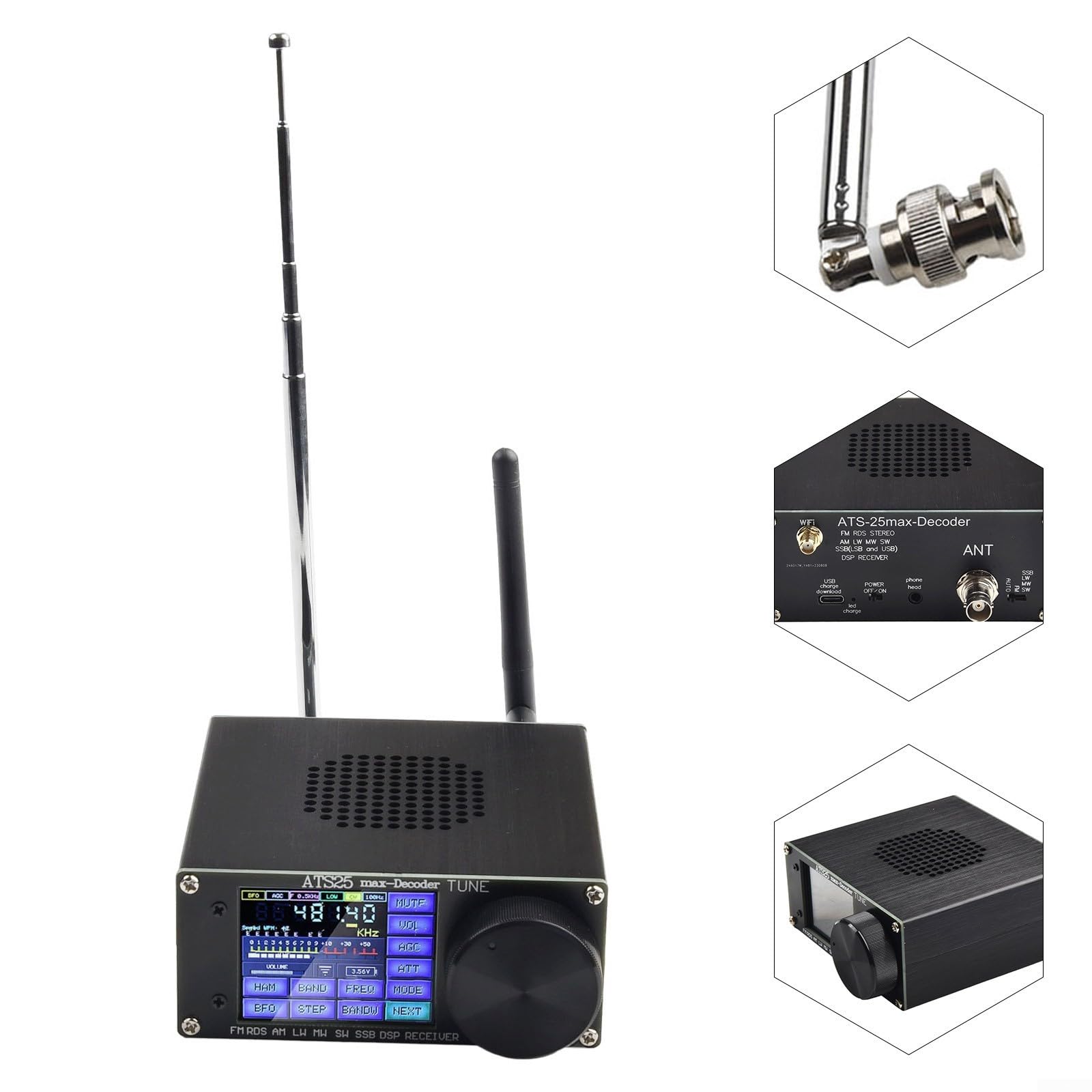Analizador de radio y espectro con todas las funciones - Pantalla táctil de 2.4 pulgadas - Ancho de banda SSB y AM - Conectividad USB - para aleación de aluminio duradera