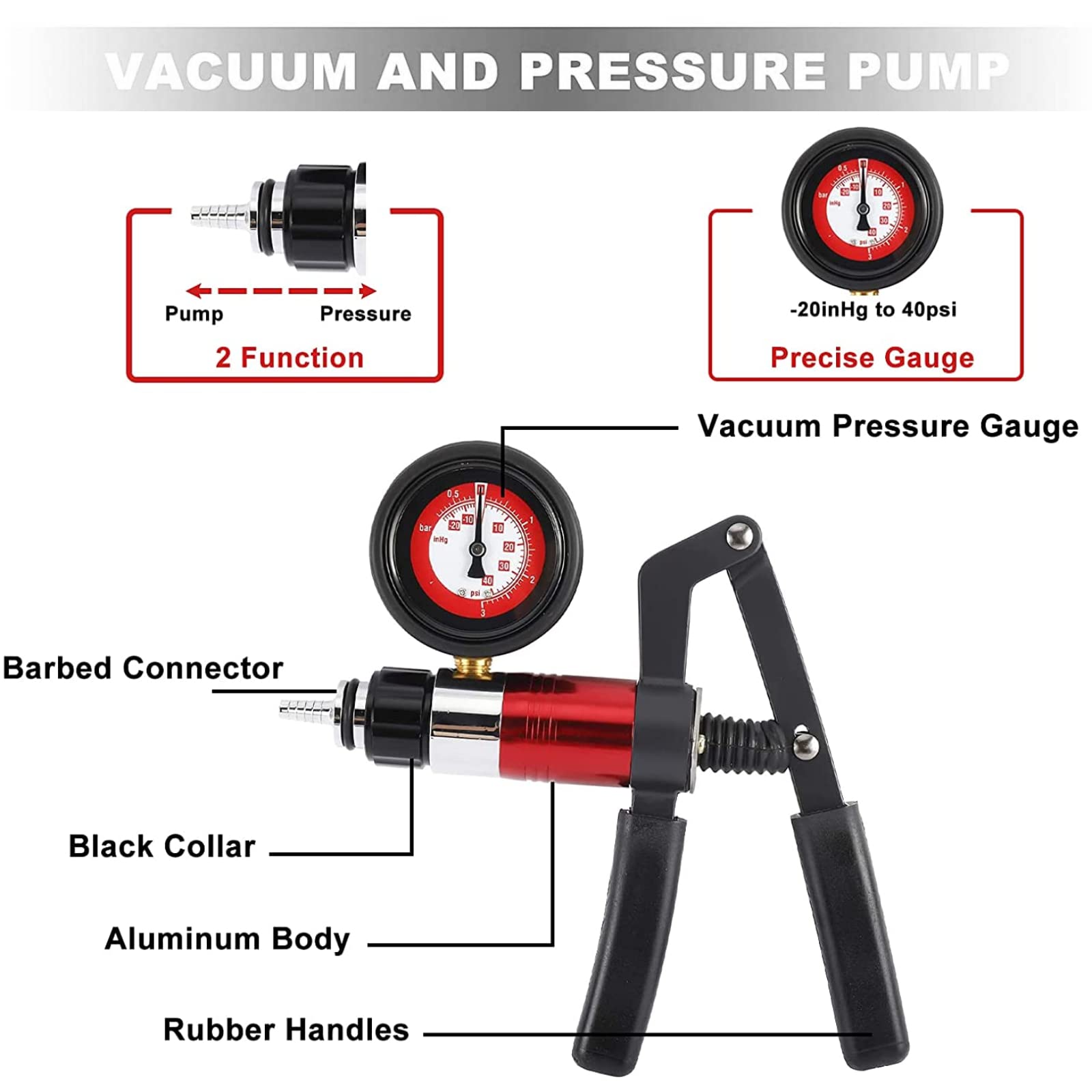 kit de Ventilation de Frein, manomètre Manuel Pompe à Vide testeur kit avec Adaptateur Liquide de Frein Outil de Remplacement système de Ventilation d'embrayage pour Voiture, Moto, Camion