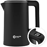 Balter WK-4-Touch Edelstahl Wasserkocher mit Temperatureinstellung, 40°C-100°C, Doppelwand, BPA frei, 1,7L, 2200W (Black, mit Temperatureinstellung)