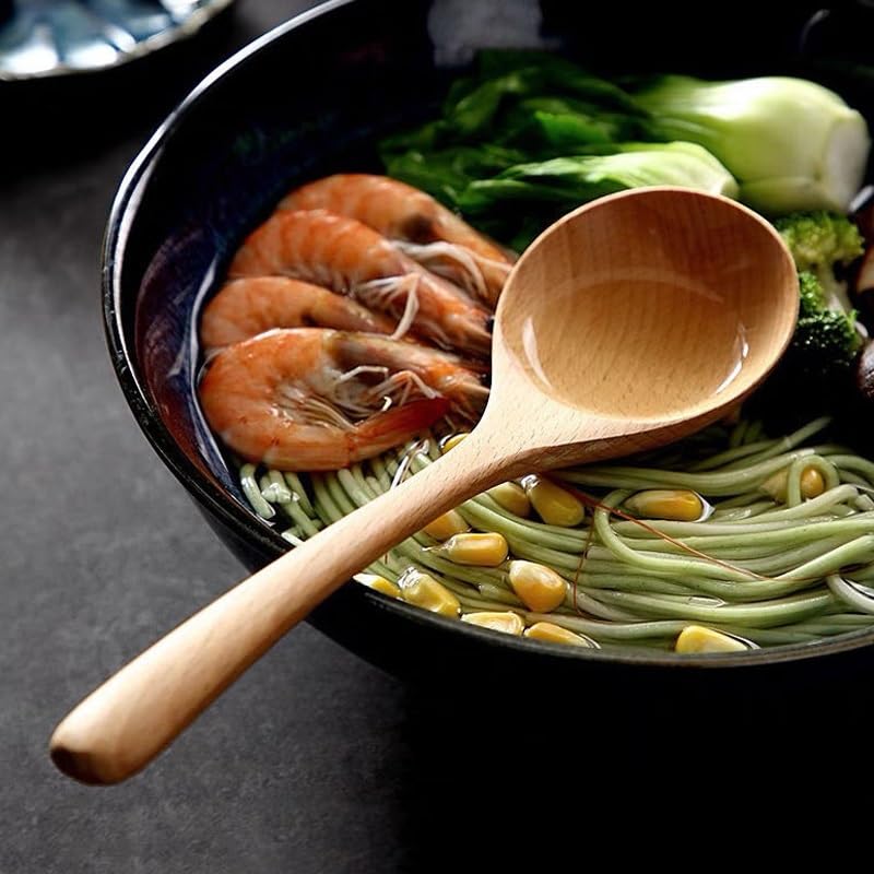 Cuchara de Madera de 4 Uds., Cuchara de Sopa de Madera, cucharas de Cocina for Servir, Cuchara Grande de Fideos Ramen, Cuchara de arroz, cucharón de Sopa, vajilla de Madera