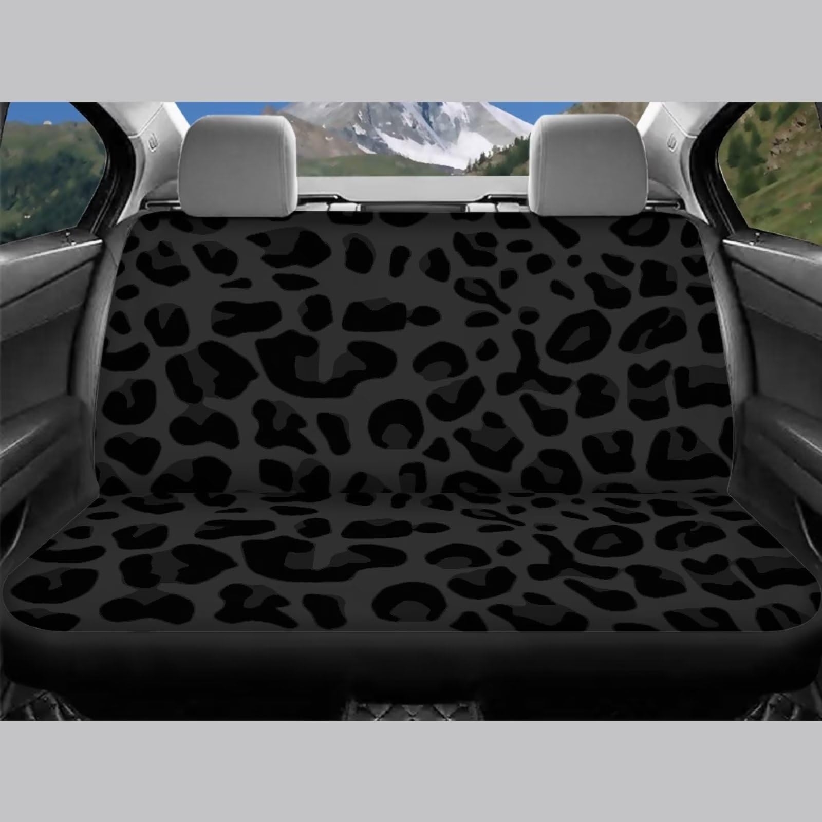 Schwarze Leoparden-Autositzbezüge, Vorderkissenbezüge mit passender Rückenlehne, Sitzbezug für die meisten Fahrzeugsitzschoner mit geteiltem Bank-Design, Auto-Innenbezüge