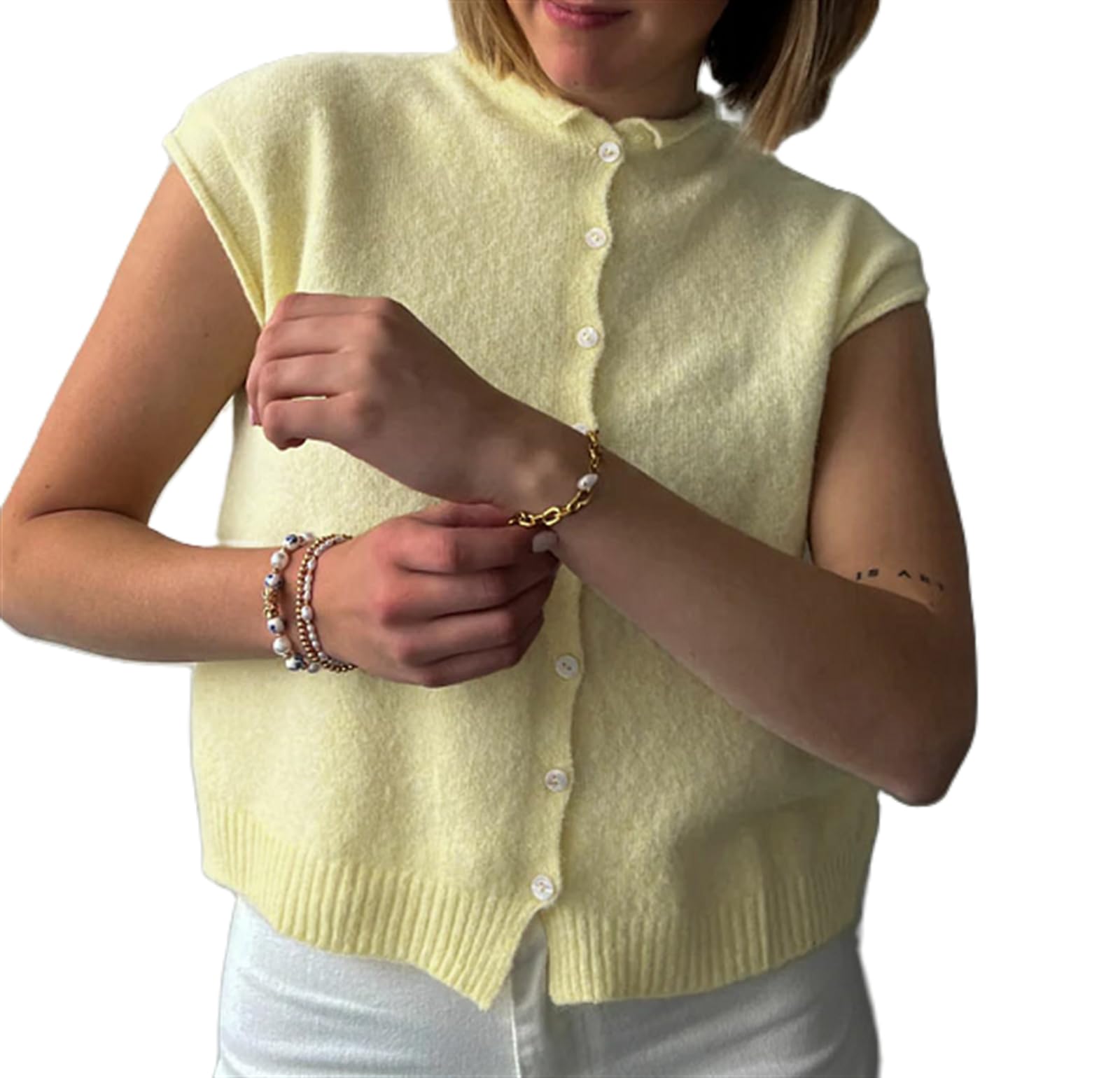 Women Y2k Striped Knitted Cardigan Vest Sleeveless Button Down Casual Sweater Tank Tops Going Out Knitwear Tops