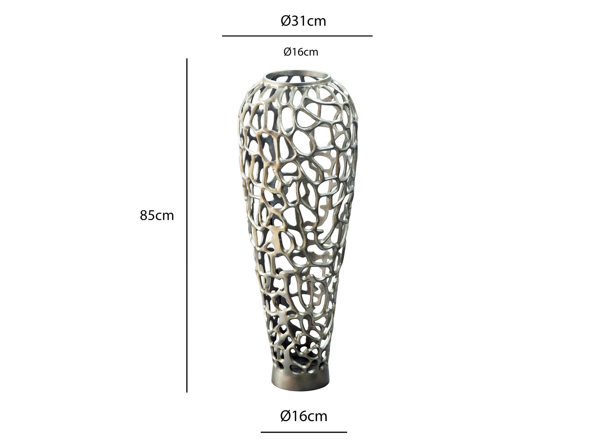 WOHNLING Bodenvase Aluminium 85cm Silber - Design Blumenvase Groß - Metallvase Modern - Dekovase rund für Trockenblumen - XXL Standvase Hoch - Wohnzimmer Deko - Wohndeko Handmade