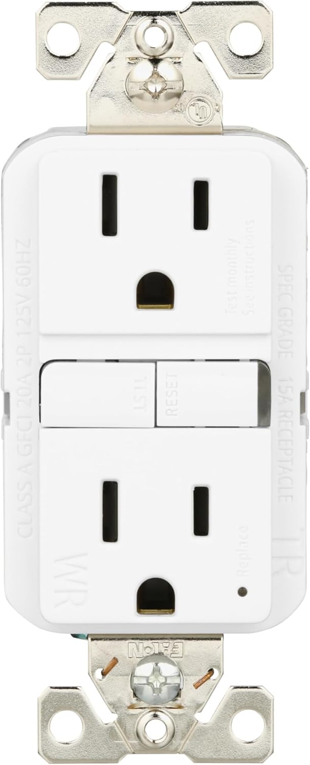 Eaton TWRGF15W Slim Tamper and Weather Resistant GFCI Receptacle 15A 125V, White